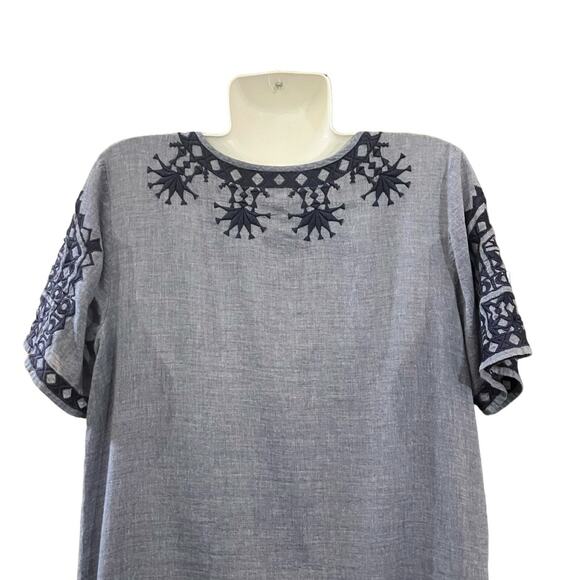 Rose & Rose Anthropologie Chambray Crochet Design Cotton Boho Casual Dress SZ L - Picture 6 of 11